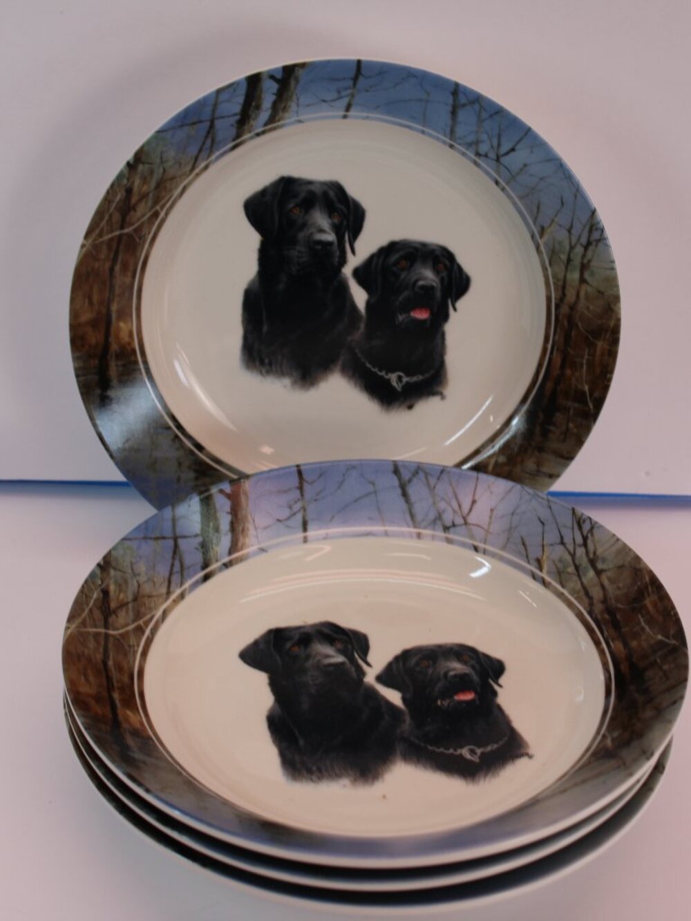Faithful Friends-Black Lab Portrait Jim Killen Wild Wings 8" Soup/Salad Bowls x4